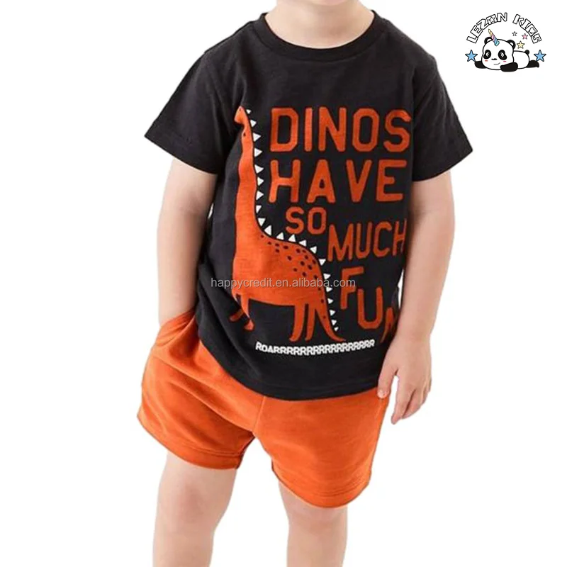 LEZONKIDS - New Cartoon Printed Casual Short T-shirt Shorts Two Pieces Outside Wear Summer Boys Clothing Set